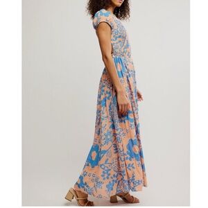 Free People Floral Maxi Dress in Peach and Blue
